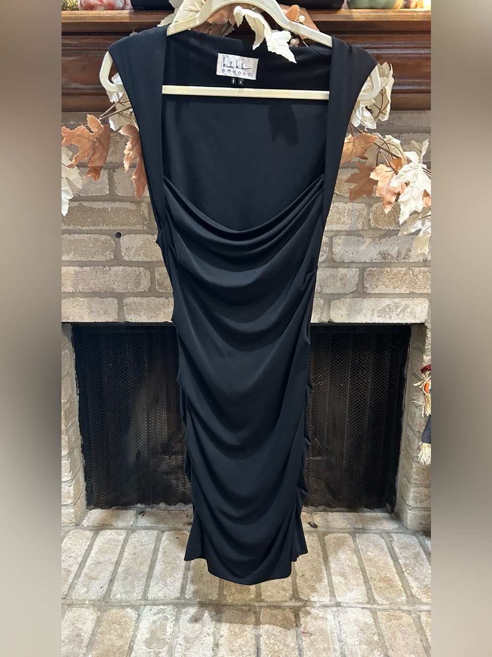 Nicole Miller Black Draped Maxi Dress EUC